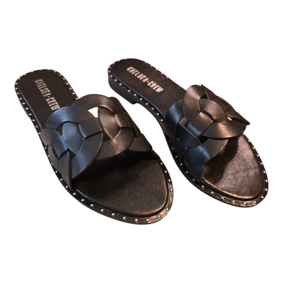 Chelsea Crew Tracy Studded Flats Womens Size 6 Black Open Toe Casual Office - Picture 1 of 11